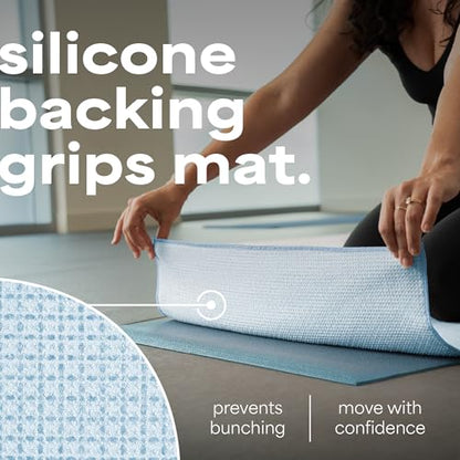 S&T INC. Aura Yoga Mat Towel with Non-Slip Grip, Enhanced Silicone Grip, Soft and Absorbent for Gym, Pilates, and Hot Yoga Mat, 24 inches x 72 inches, 340GSM, Blue - color: Blue