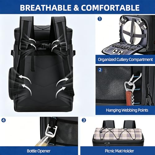 Large Insulated Cooler Backpack - 48 Cans Leak Proof Soft Backpack