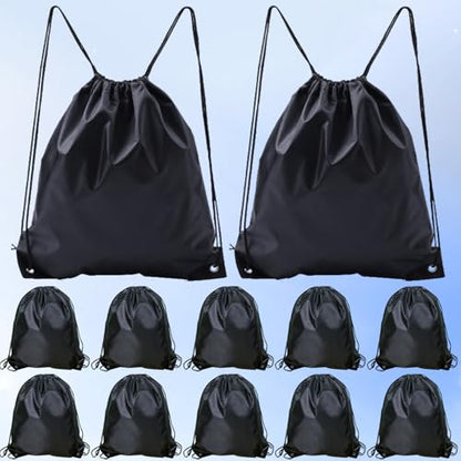 Drawstring Backpack 12PCS Bulk String Backpack Drawstring Bags Sport Gym Cinch Bag Nylon String Bag for Women Men (Black 12PCS) - color: Black 12pcs