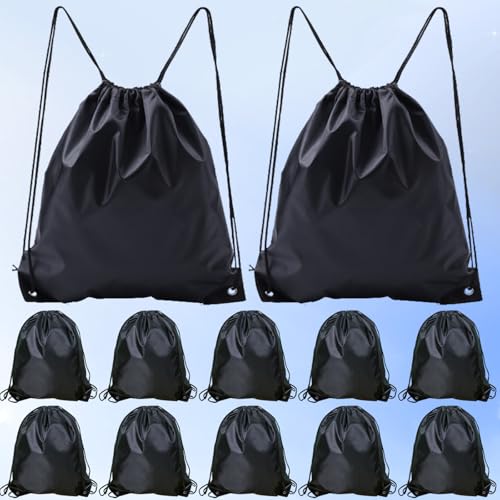 Drawstring Backpack 12PCS Bulk String Backpack Drawstring Bags Sport Gym Cinch Bag Nylon String Bag for Women Men (Black 12PCS) - color: Black 12pcs
