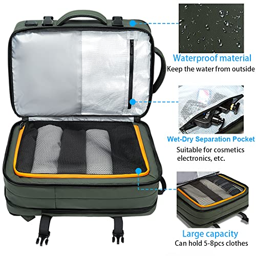 BANGE Expandable Travel Backpack,35LCarry on Backpack for Women Men Airline Approved Gym Backpack Waterproof Business Laptop Daypack… - color: Green, size: 35L(expansion)