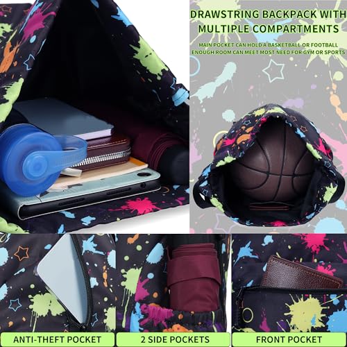 Drawstring Backpack for Women Drawstring Gym Bag Water Resistant Small Cinch Sack Pull String Backpack Bag (Tie-dye) - color: Tie-dye