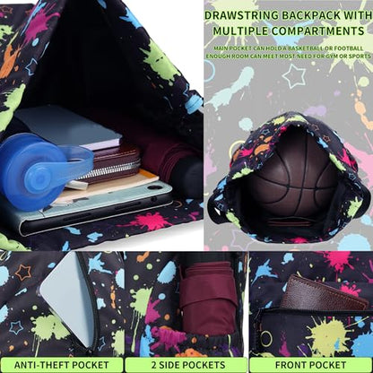 Drawstring Backpack for Women Drawstring Gym Bag Water Resistant Small Cinch Sack Pull String Backpack Bag (Tie-dye) - color: Tie-dye