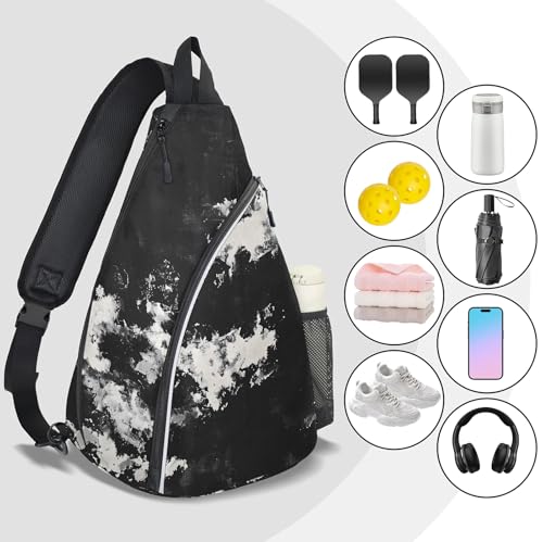 Pickleball Bag for Women Men Adjustable Crossbody Sling Backpack Hold Pickleball Paddle Water Bottle - color: Multicolor 4