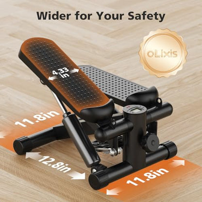 OLIXIS Stepper Machine with Resistance Bands - Mini Stair Stepper for Home Exercise, Portable Weight Loss & Full Body Workout Equipment - color: Black