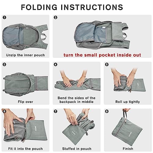 G4Free 10L Hiking Backpack Small Travel Hiking Daypack Lightweight Packable Backpack Casual Foldable Shoulder Bag - color: Grey
