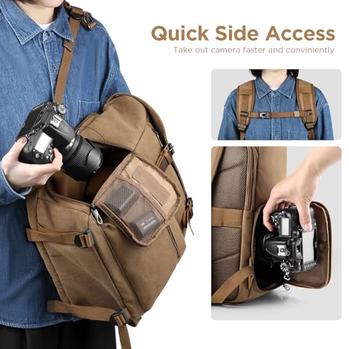 SMRITI Canvas Camera Bag Backpack with Quick Access Pocket & Tripod Holder, 14 Inch Laptop Camera Back Pack Anti-Theft DSLR/SLR Mirrorless Camera bag for Photographers Compatible with Canon/Nikon/Sony
