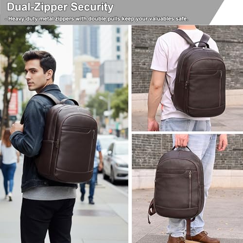 Large Capacity Genuine Leather Backpack for Men, 15.6 Inch Laptop Daypack Business Travel Shoulder Bag, Brown - color: Y80-16y-brown