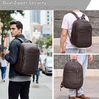 Large Capacity Genuine Leather Backpack for Men, 15.6 Inch Laptop Daypack Business Travel Shoulder Bag, Brown - color: Y80-16y-brown