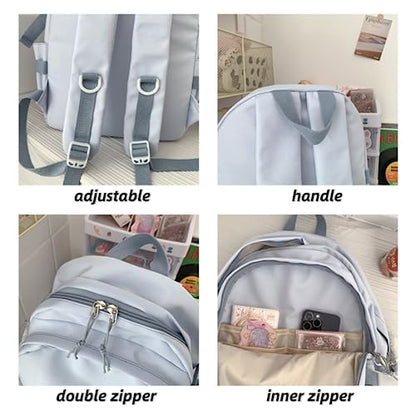 VTTDB Kawaii Backpack with Cute Accessories Casual Aesthetic Daypack Simple Laptop Bag Waterproof Travel Rucksack for Women (blue) - color: Blue