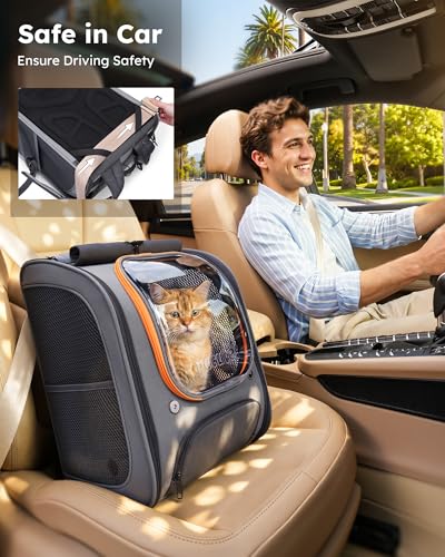 Pecute Cat Backpack Carrier,Large Space Cat Bubble Backpack,Ergonomic,Gray | Color Blocking,Sunshade curtain,Folding bowl,Transparent window,Sturdy,Large mesh on both sides for breathability - color: Gray-on-Gray Color Blocking