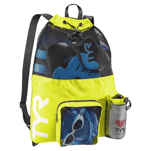 TYR Big Mesh Mummy Backpack for Wet Swimming, Gym, and Workout Gear, Yellow - color: Yellow