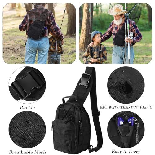 Sosation 482 Pcs Fishing Sling Tackle Bag Set Fish Tackle Box Backpack Storage Fishing Gear and Equipment Included Fish Hook Remover Tool Lures Lip Gripper, Gift for Men - color: Black