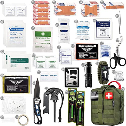 EVERLIT 250 Pieces Survival First Aid Kit IFAK EMT Molle Pouch Survival Kit Outdoor Gear Emergency Kits Trauma Bag for Camping Boat Hunting Hiking Home Car Earthquake and Adventures - color: Od Green