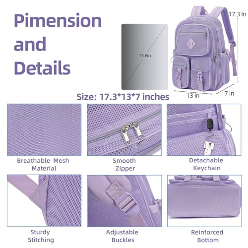 Purple Mesh Backpack for Girls Boys, Mesh Bookbags Heavy Duty Semi-Transparent School Bag for College, Travel, Beach, Swimming, Sports - color: Purple