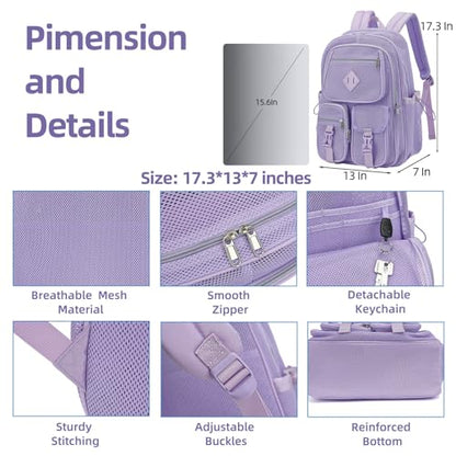 Purple Mesh Backpack for Girls Boys, Mesh Bookbags Heavy Duty Semi-Transparent School Bag for College, Travel, Beach, Swimming, Sports - color: Purple