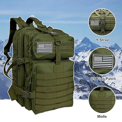 50L Large Military Tactical Backpack Molle Army Assault Pack for Travel Camping Hiking Fishing Backpack for men (green) - color: Green