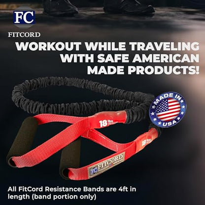 American Made FITCORD Resistance Bands 2 Pack with Door Anchor- Home Workout Equipment Set - Secure & Durable, Body Stretching & Strength Training for Men & Women - 7lb & 18lb Bands