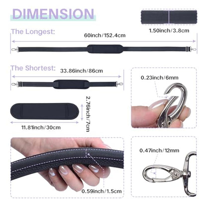 60 Inch Shoulder Strap with Removable Ultra-Thick Pad，Adjustable Buckles and Metal Hooks - color: Black