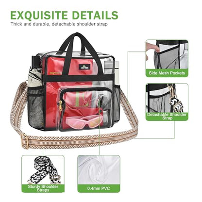 MAY TREE Clear Bag for Stadium Events, 12x6x16 Clear Tote Bag with Removable Strap, Transparent Bag for Concert Sports Gym, White & Beige-Strap - color: White & Beige-Strap
