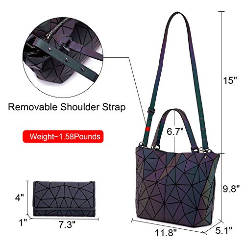 LOVEVOOK Geometric Luminous Purses and Handbags for Women Holographic Reflective Crossbody Bag Wallet - color: Purse Sets