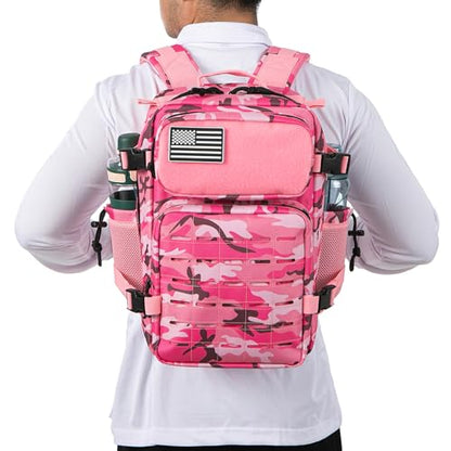 QT&QY 25L/45L Military Tactical Backpack For Men Molle Daypack 3 Day Bug Out Bag Hiking Rucksack With Bottle Holder - color: 25l Pink Camo