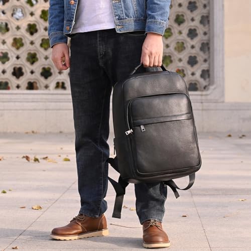 LUUFAN Genuine Leather Shoulder Bag Men Women Casual Backpack Slim Daypack Laptop Rucksack Business Travel Outdoor Bag - color: Style A-8019h