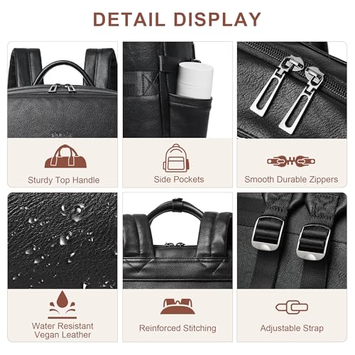 Shrrie Laptop Backpack for Women,Vegan Leather Backpack Work Computer Backpacks fits 16" Laptop,Water Resistant Teacher Nurse Casual Daypack for Weekender Camping Travel,Two-toned Black - color: Two-toned Black