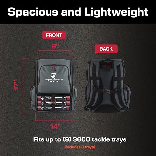 Evolution Fishing Largemouth 3.0 Tackle Backpack - Patent Pending Modular Dividers, Rod Holders, Heavy Duty Fishing Backpack, Includes Quiklatch Tackle Trays