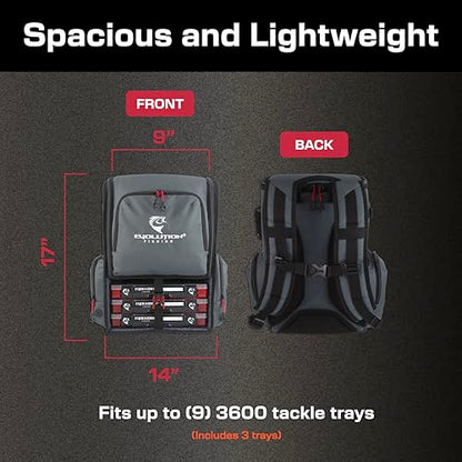 Evolution Fishing Largemouth 3.0 Tackle Backpack - Patent Pending Modular Dividers, Rod Holders, Heavy Duty Fishing Backpack, Includes Quiklatch Tackle Trays