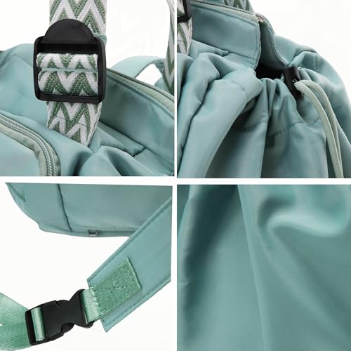 Tote Bag Large Capacity Lightweight Backpack with 15 Pockets Nylon Shoulder Bag for Car Travel Mother Bag - color: Mint Green