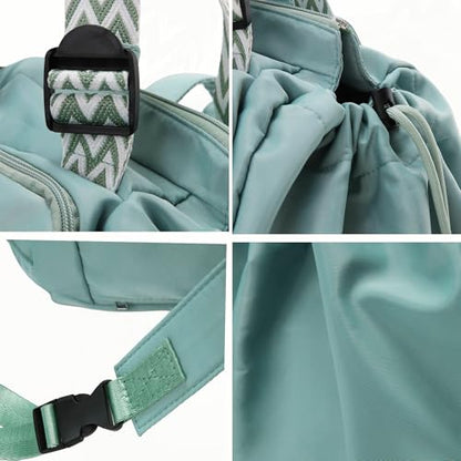 Tote Bag Large Capacity Lightweight Backpack with 15 Pockets Nylon Shoulder Bag for Car Travel Mother Bag - color: Mint Green