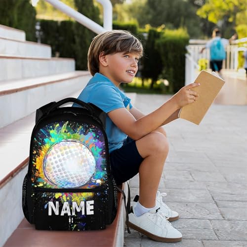 Kids Boys School Backpack Personalized Golf Backpacks Bookbag Back to School Supplies, 17 Inches Custom Name Cool Sport Back Pack for Travel Camping Casual (Black) - color: Color 7-1