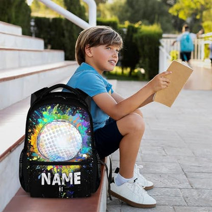 Kids Boys School Backpack Personalized Golf Backpacks Bookbag Back to School Supplies, 17 Inches Custom Name Cool Sport Back Pack for Travel Camping Casual (Black) - color: Color 7-1