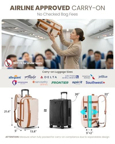 Fanwoli Rolling Vacuum Backpack Travel with One-Button Compression, Expandable Carry-On Suitcase Luggage, Approved TSA Lock & Water-Proof Laptop Compartment for Outdoor/Family/Business Trips - color: White
