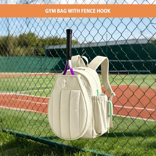 BeGyoku Tennis Backpack,Tennis Bag with Shoe Compartment&Waterproof Pocket&Fence Hook,Tennis Racket Bag Holds 2 Rackets,Large Tennis Bags for Women Men,Gym Sports Bag for Teennis Pickleball Badminton - color: Beige