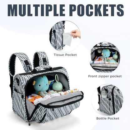 ALLCAMP Diaper Backpack, Waterproof Large Capacity Baby Bag, Multi-Function Nappy Bag with Stroller Hooks, Convertible Tote - color: Zebra Pattern