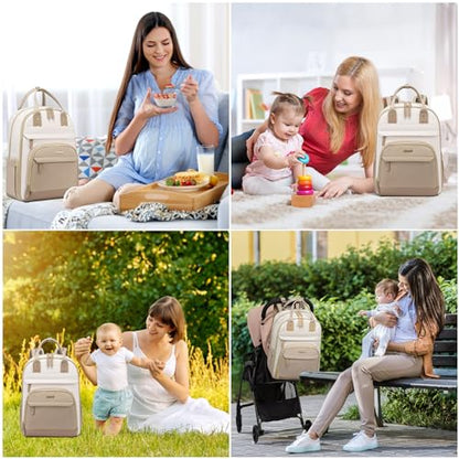 LOVEVOOK Diaper Bag Backpack, Baby Bag with Changing Pad, Large Diaper Backpack Boy Girl, Waterproof Baby Registry Bag for Mom Dad with Stroller Buckles, Beige-khaki - color: Beige-khaki