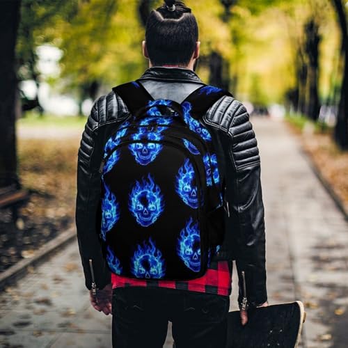 Cute College Laptop Backpack Fire Flaming Blue Cool Skull, Sturdy Travel Business Bag with Tumbler Holder Gifts for Nurse Teacher Women - color: Pattern (350)