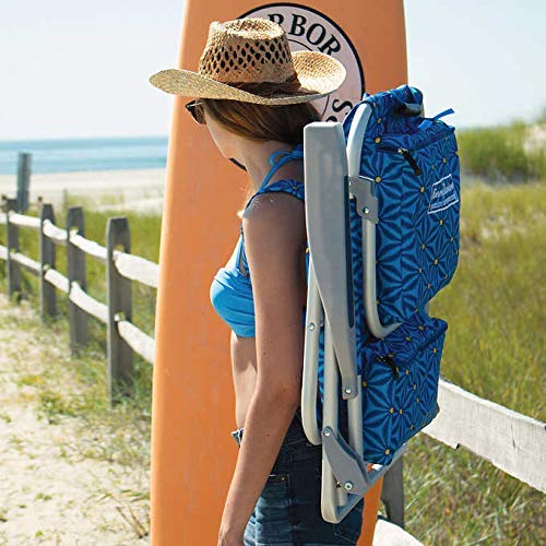 Tommy Bahama 2016 Backpack Cooler Chair with Storage Pouch and Towel Bar - color: Blue, size: 2 Count