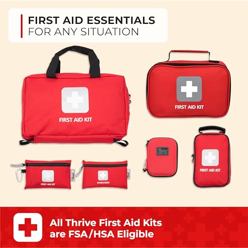 Thrive Mini First Aid Kit - Compact Travel Essentials Pack - Waterproof Camping Essentials Set - Portable Car First Aid Kit & Hiking Supplies Pouch - 66-Piece Set, Red Shell Case - style: 66 Piece - Shell