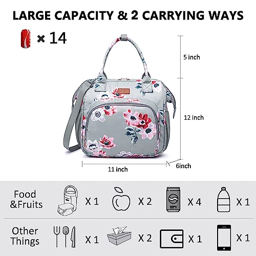MCBD Lunch bags Insulated Lunch Box for Women Men,2 Carrying Way Large Tote Bag,Leakproof Reusable Cooler Backpack with Adjustable Shoulder Strap for Office Picnic Beach - color: B-Gray flower
