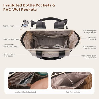 LOVEVOOK Baby Diaper Bag Backpack, Large Bag for Boys & Girls (Green-beige, M-3pcs) - color: Green-beige
