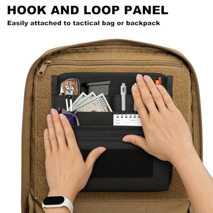 Tactical Bag Organizer Insert Pouch Modular Backpack Insert Panel Multi Pocket Admin Organizer EDC Tool Pouch, Hook and Loop Attachment for Backpack, Tactical Vest & Bag
