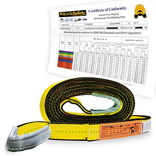 KwikSafety - Charlotte, NC - Mighty Sumo 2”x 10’ Poly Web Sling Lifting Strap Construction ASME OSHA / 6400lbs Vertical 5100lbs Choker 12800lbs Basket/Rigging Moving Towing Hoisting Gear - color: FLAT, size: 2"x10' | 6400 lbs