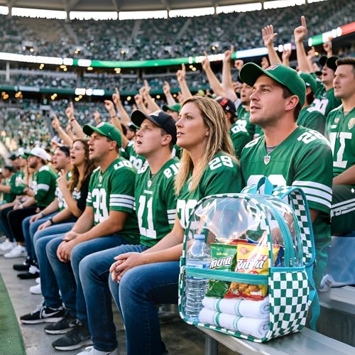 Fomaris Stadium Approved Clear Backpack 12x6x12 Clear Bag for Stadium Events, Sports, Concerts, Festivals - Checkered Green - color: Checkered Green