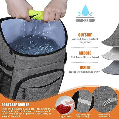 Cooler Backpack Insulated Leakproof Waterproof Backpack Cooler Bag 30/45 Cans, Large Capacity Lightweight Travel Camping Beach Backpack Cooler Ice Chest for Men and Women - color: gray, size: 45 Cans
