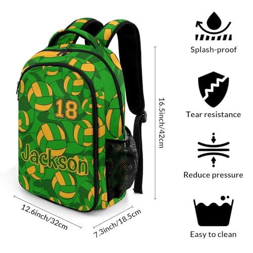 Green Gold Volleyball Pattern Casual Backpack Daypack Laptop Bag Custom Shoulders Backpacks for Man Woman Gifts - color: Green Gold Volleyball Pattern