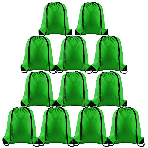 KUUQA 12 Pcs Drawstring Backpack Bags String Backpack Bulk Sport Gym Sack Bags for Traveling and Storage (Dark Green) - color: Dark Green