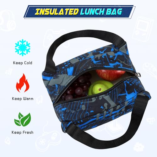 Scothen Boys Backpack, Cool Luminous Gamer School Backpacks for Boys with 14oz Insulated Water Bottle Lunch Bag Pencil Case, Kids Backpack Book Bags for Kindergarten Elementary Middle School - color: Blue